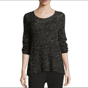 Eileen Fisher Open Knit Black Italian Yarn Cotton Linen Blend Sweater Size Small